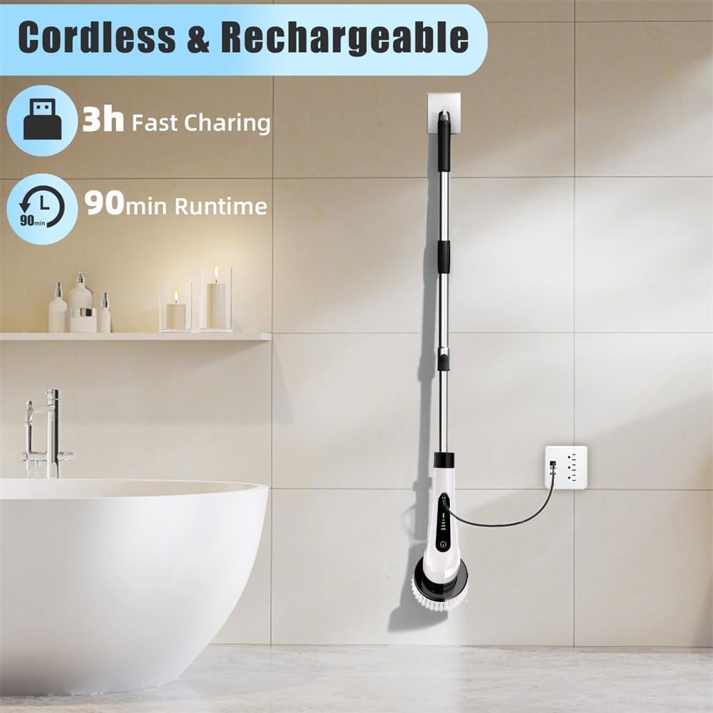 Electric Spin Scrubber with 9 Brush Heads – 400RPM Power Cleaning Brush for Bathroom, Kitchen, Glass & Car