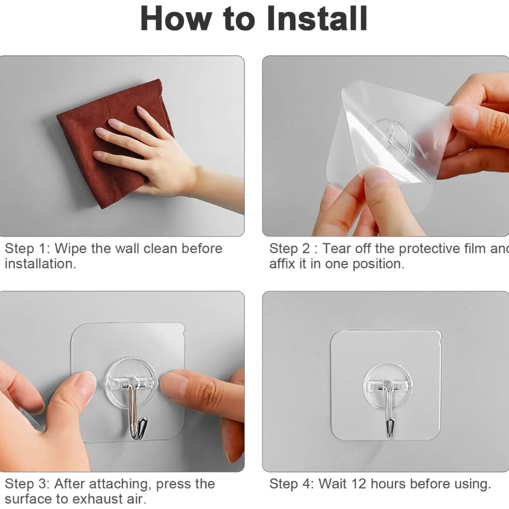 Self Adhesive Wall Hanging Hooks - No Drill, No Damage, Just Hang (30 Hook)