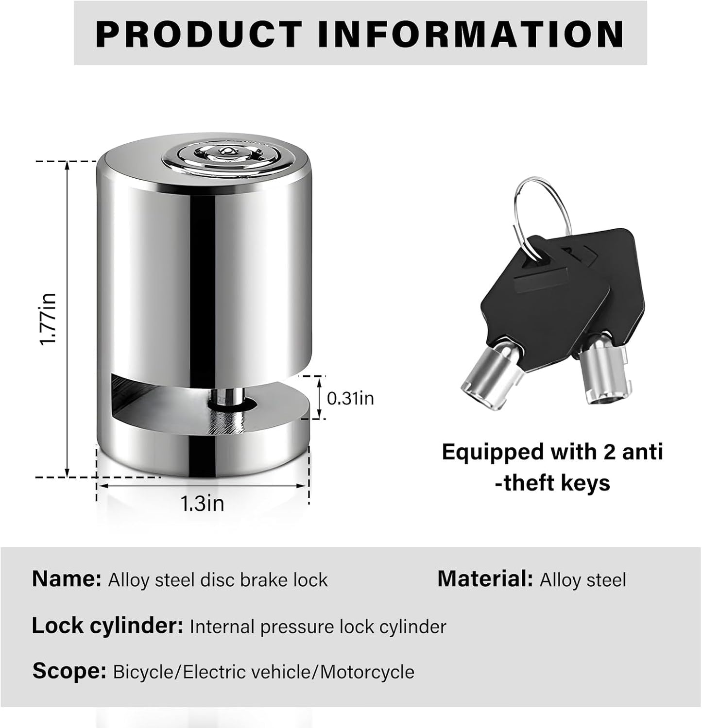 Steel Motorcycle Disc Brake Lock with Two Keys