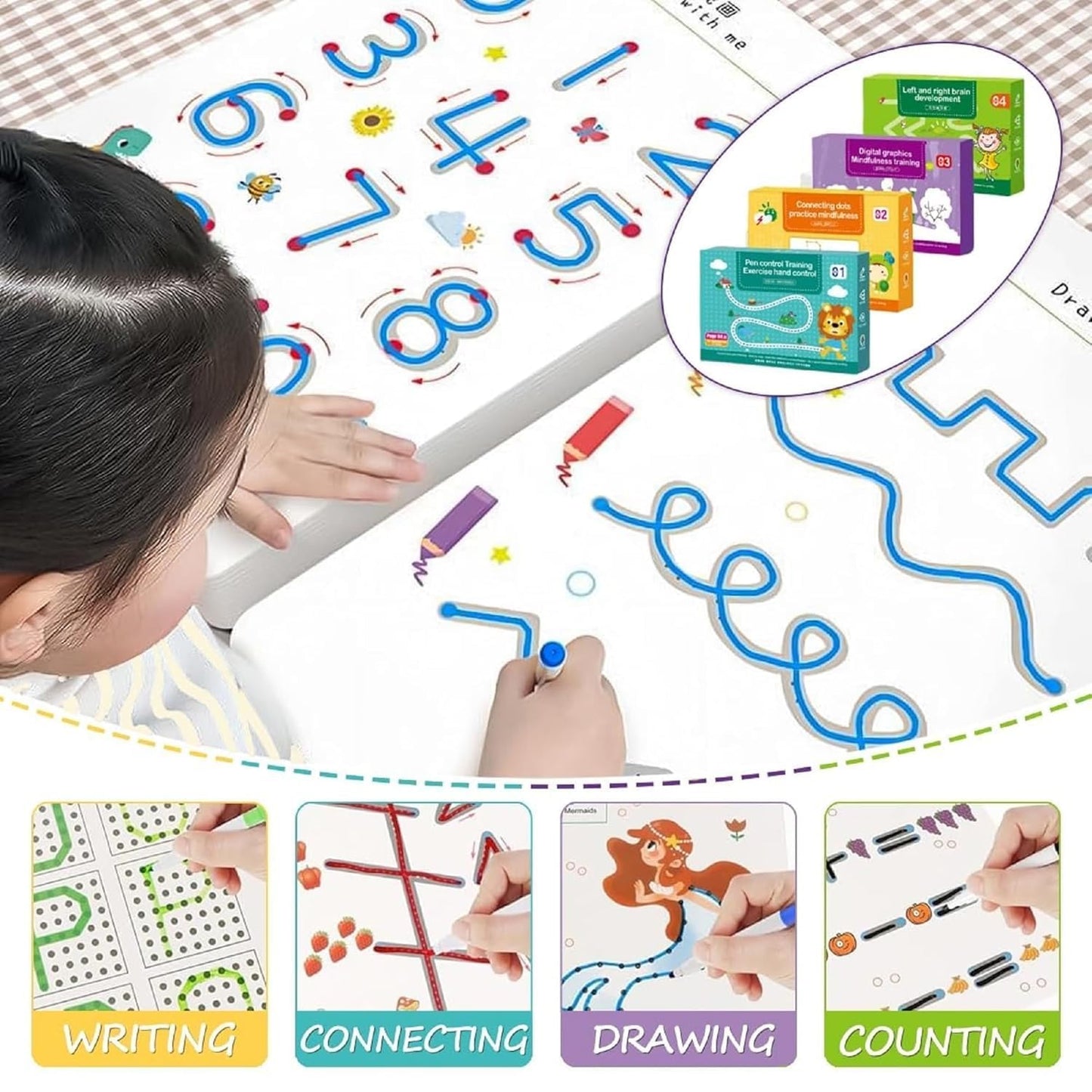 64 Pages Reusable Tracing Line Book For Improve Kids Hand Writing