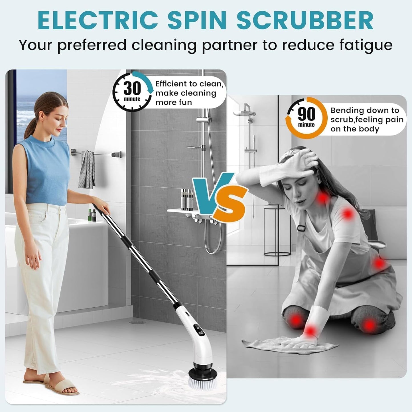 Electric Spin Scrubber with 9 Brush Heads – 400RPM Power Cleaning Brush for Bathroom, Kitchen, Glass & Car