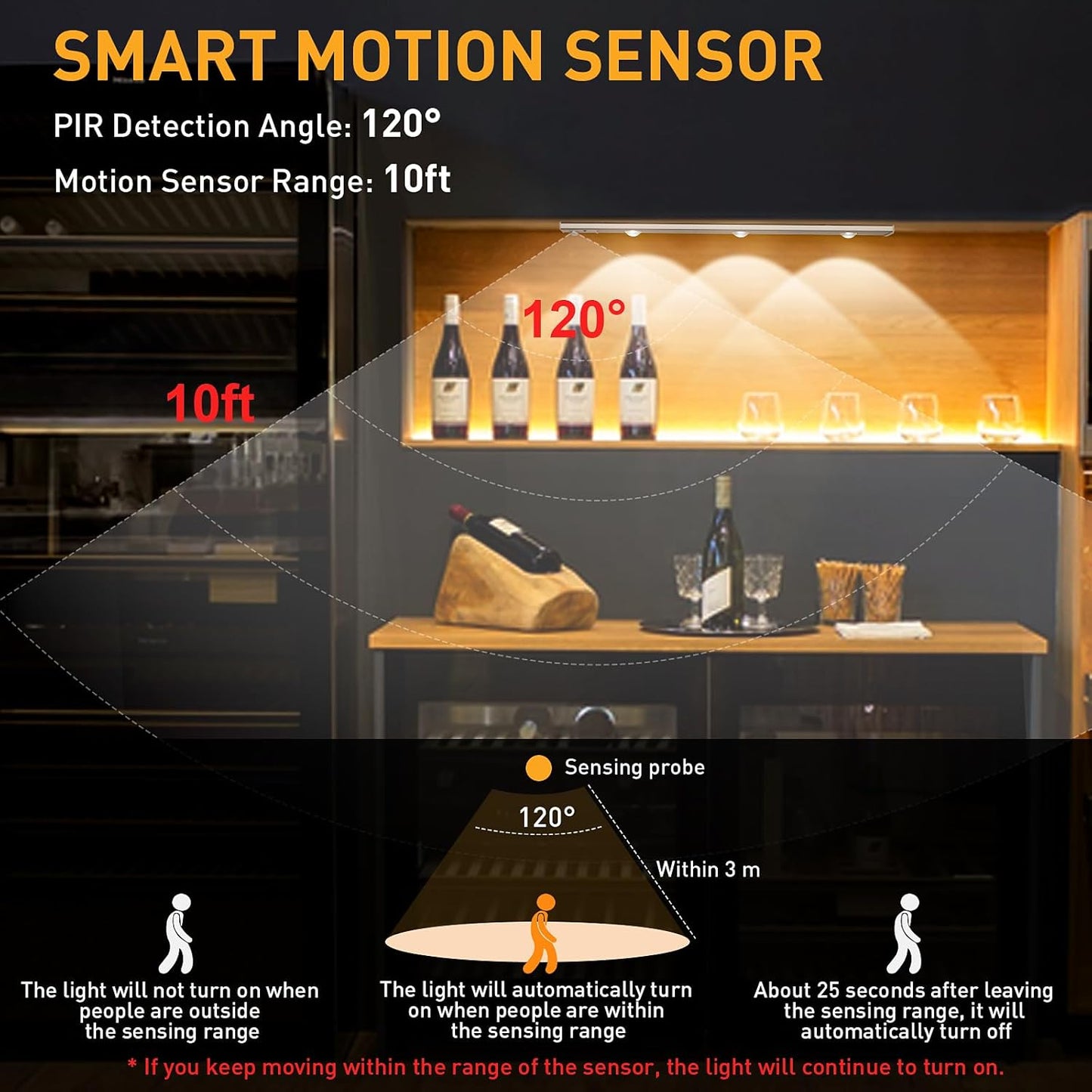 Wireless Rechargeable Motion Sensor LED Light - 3 Light Color (40 Cm)