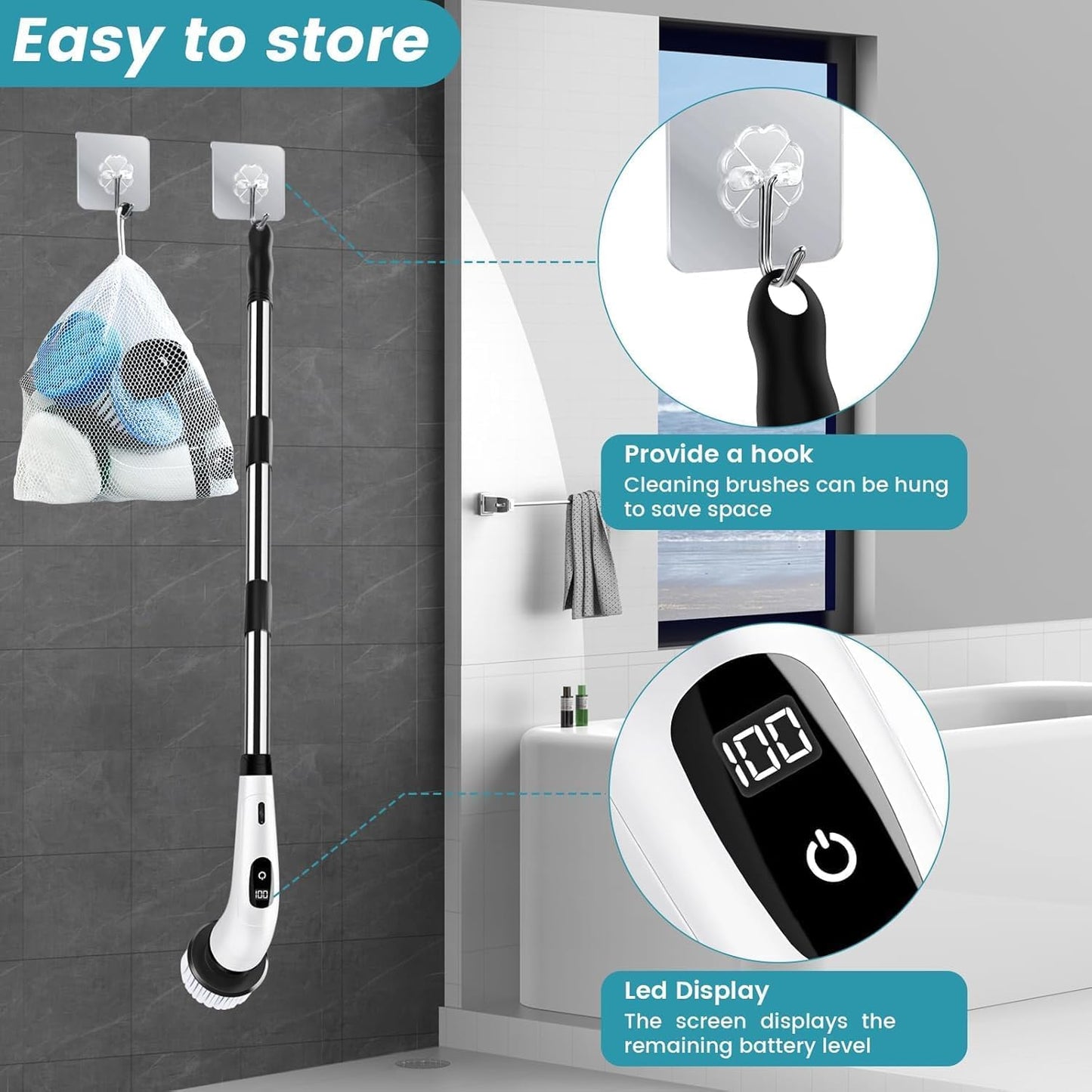 Electric Spin Scrubber with 9 Brush Heads – 400RPM Power Cleaning Brush for Bathroom, Kitchen, Glass & Car