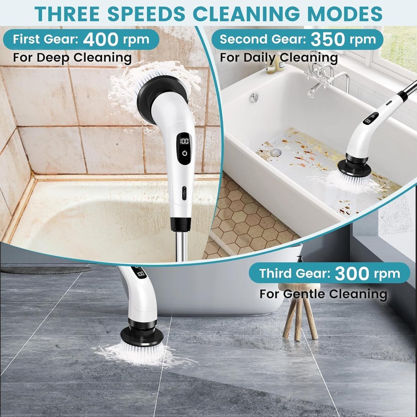 Electric Spin Scrubber with 9 Brush Heads – 400RPM Power Cleaning Brush for Bathroom, Kitchen, Glass & Car