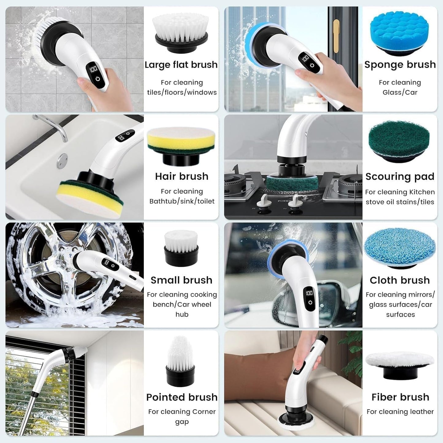 Electric Spin Scrubber with 9 Brush Heads – 400RPM Power Cleaning Brush for Bathroom, Kitchen, Glass & Car
