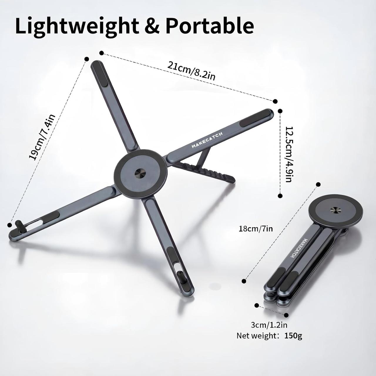 Aluminium Foldable & Adjustable Laptop Stand With Magnetic Phone Tablet Holder (New Design)