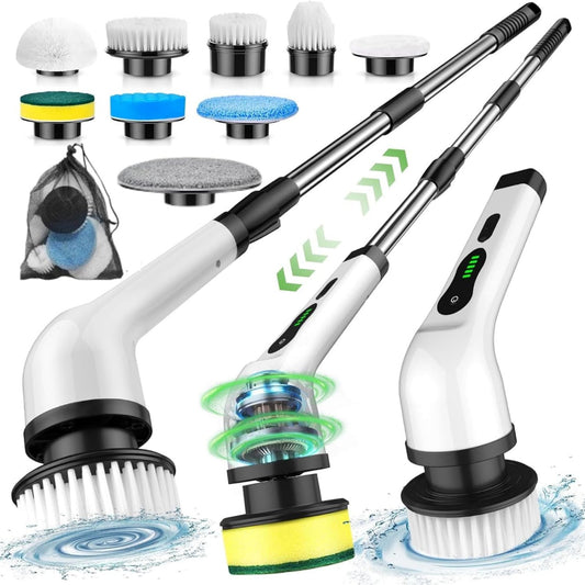 Electric Spin Scrubber with 9 Brush Heads – 400RPM Power Cleaning Brush for Bathroom, Kitchen, Glass & Car