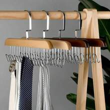 Multi Purpose Wooden Hangers With 8 Stainless Steel Hook (Pack of 2)