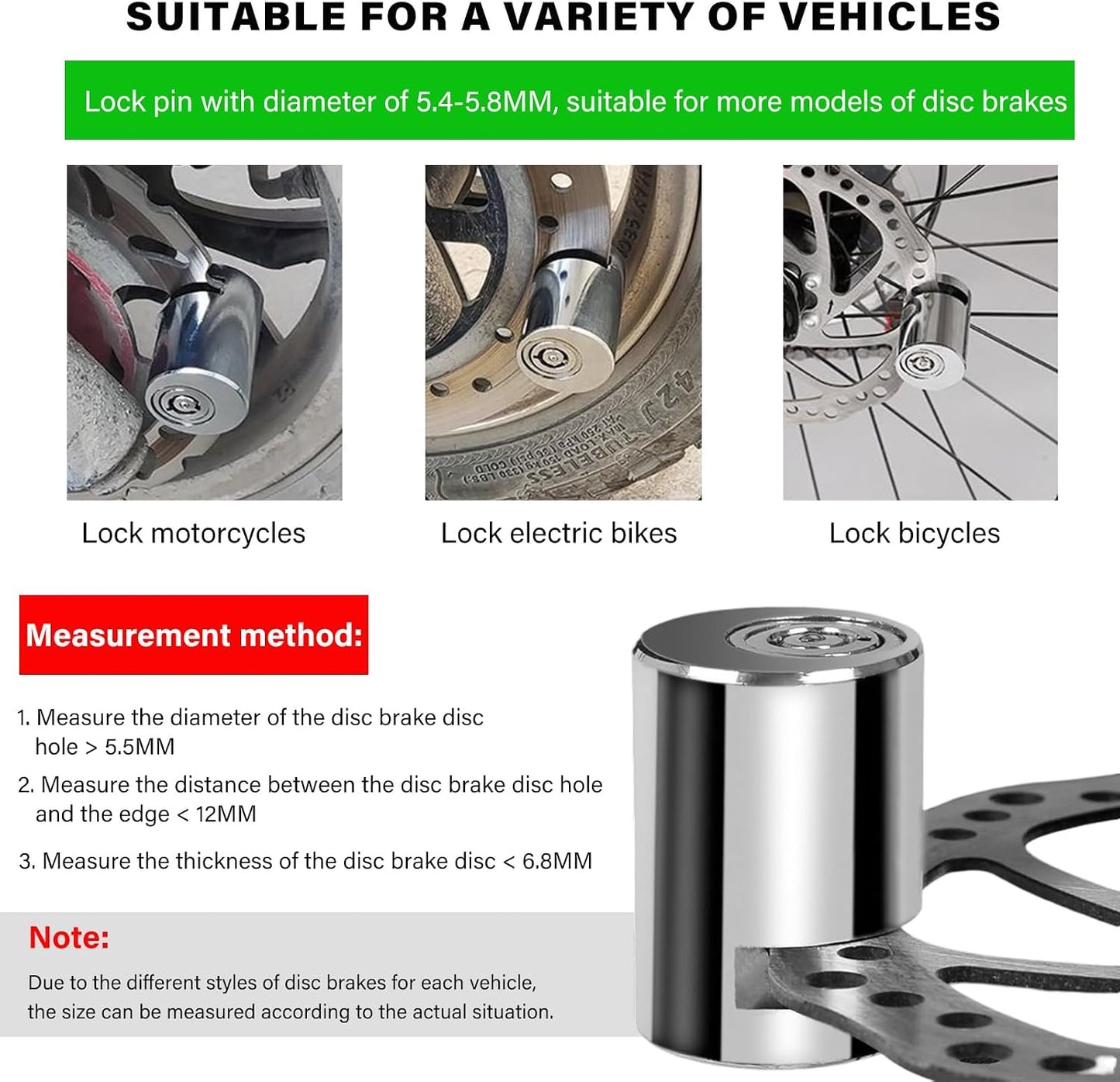 Steel Motorcycle Disc Brake Lock with Two Keys