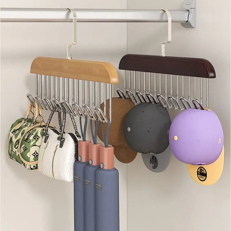 Multi Purpose Wooden Hangers With 8 Stainless Steel Hook (Pack of 2)