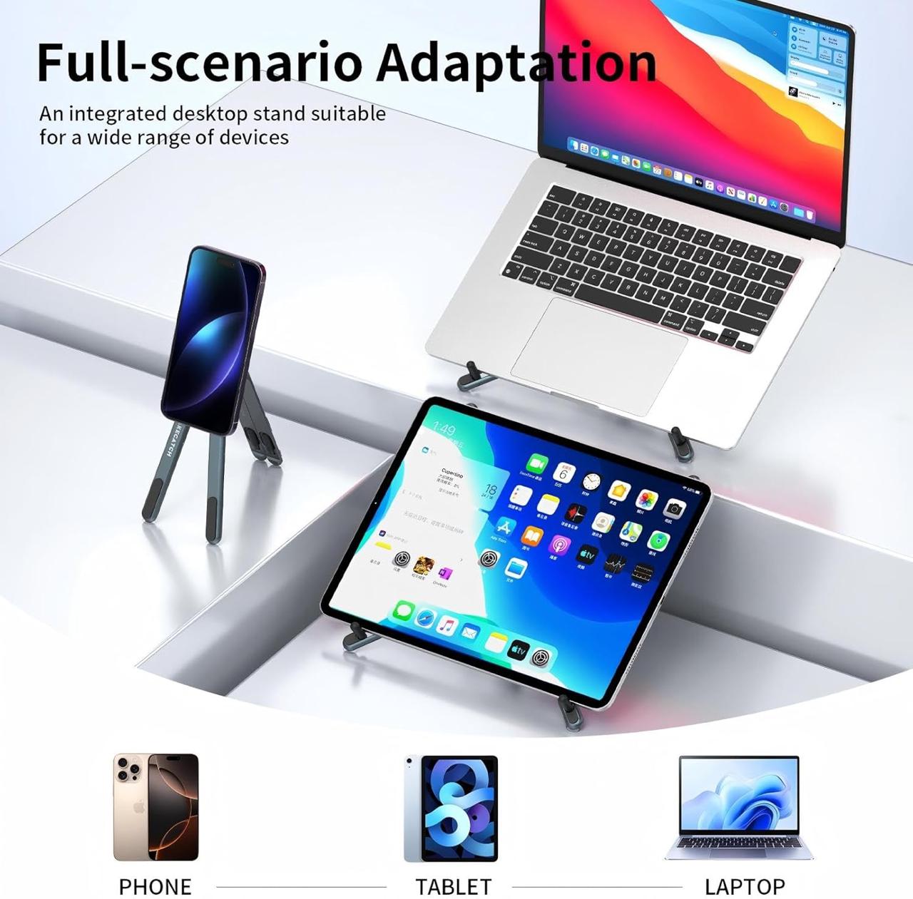 Aluminium Foldable & Adjustable Laptop Stand With Magnetic Phone Tablet Holder (New Design)