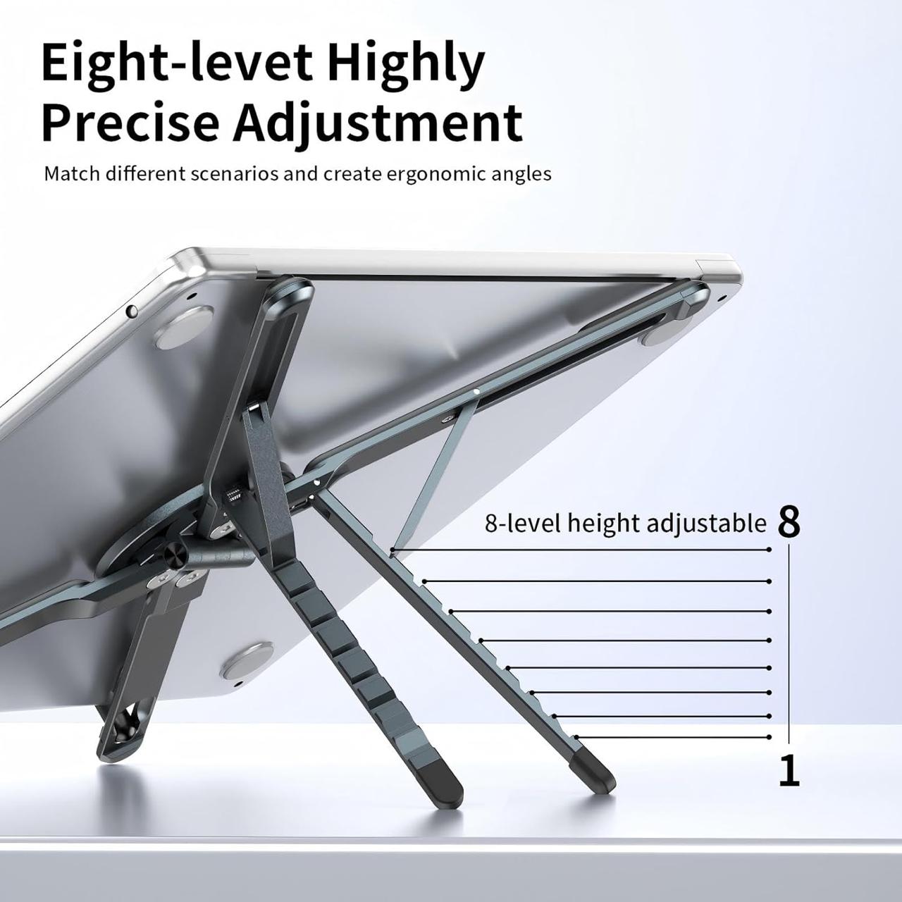 Aluminium Foldable & Adjustable Laptop Stand With Magnetic Phone Tablet Holder (New Design)