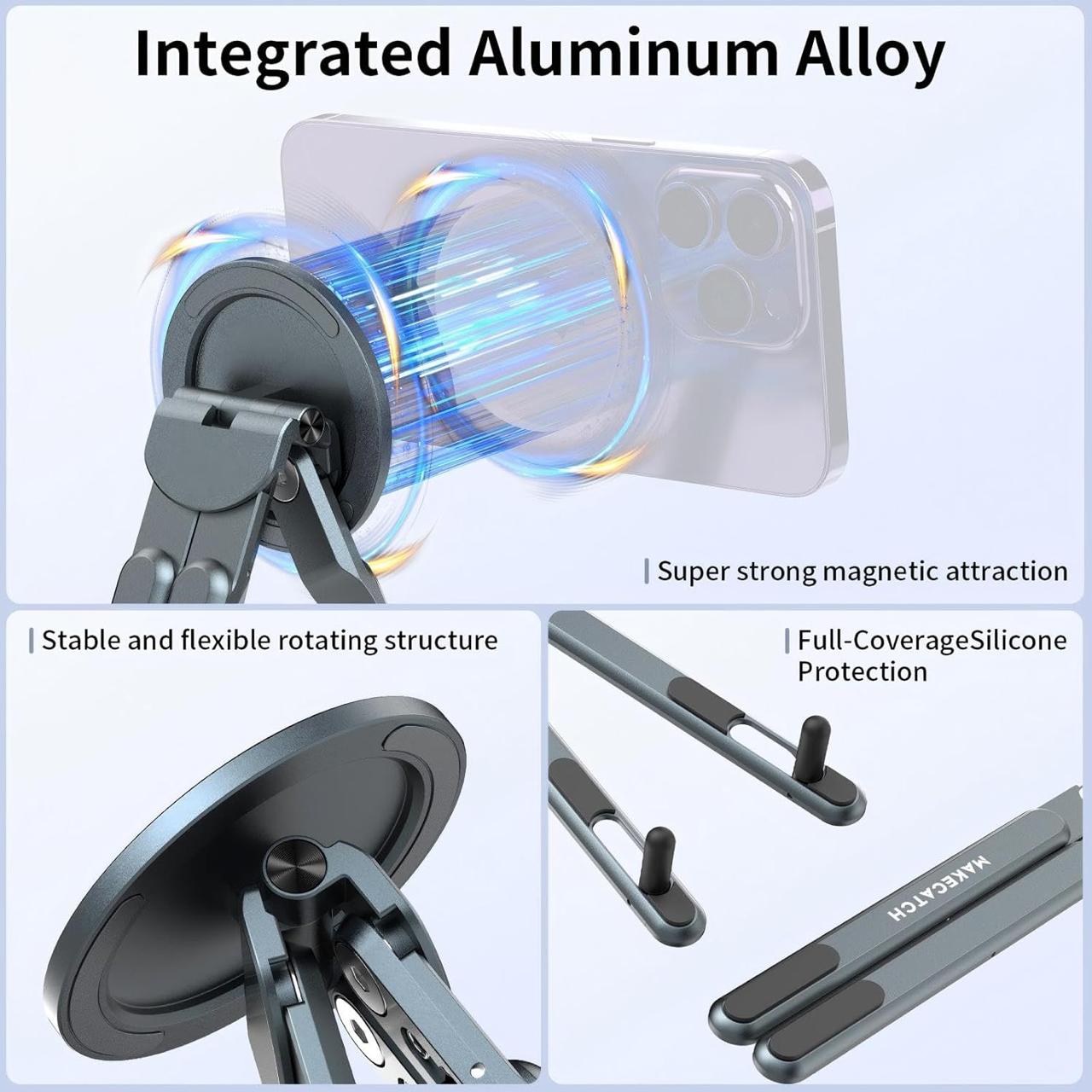 Aluminium Foldable & Adjustable Laptop Stand With Magnetic Phone Tablet Holder (New Design)