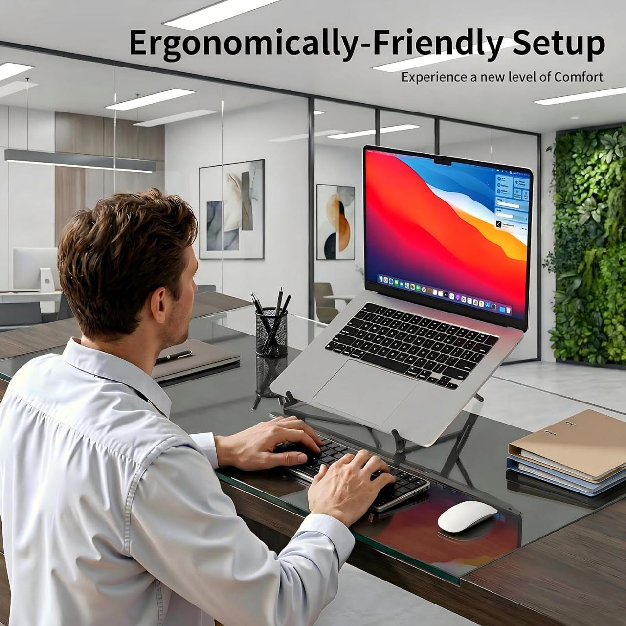 Aluminium Foldable & Adjustable Laptop Stand With Magnetic Phone Tablet Holder (New Design)