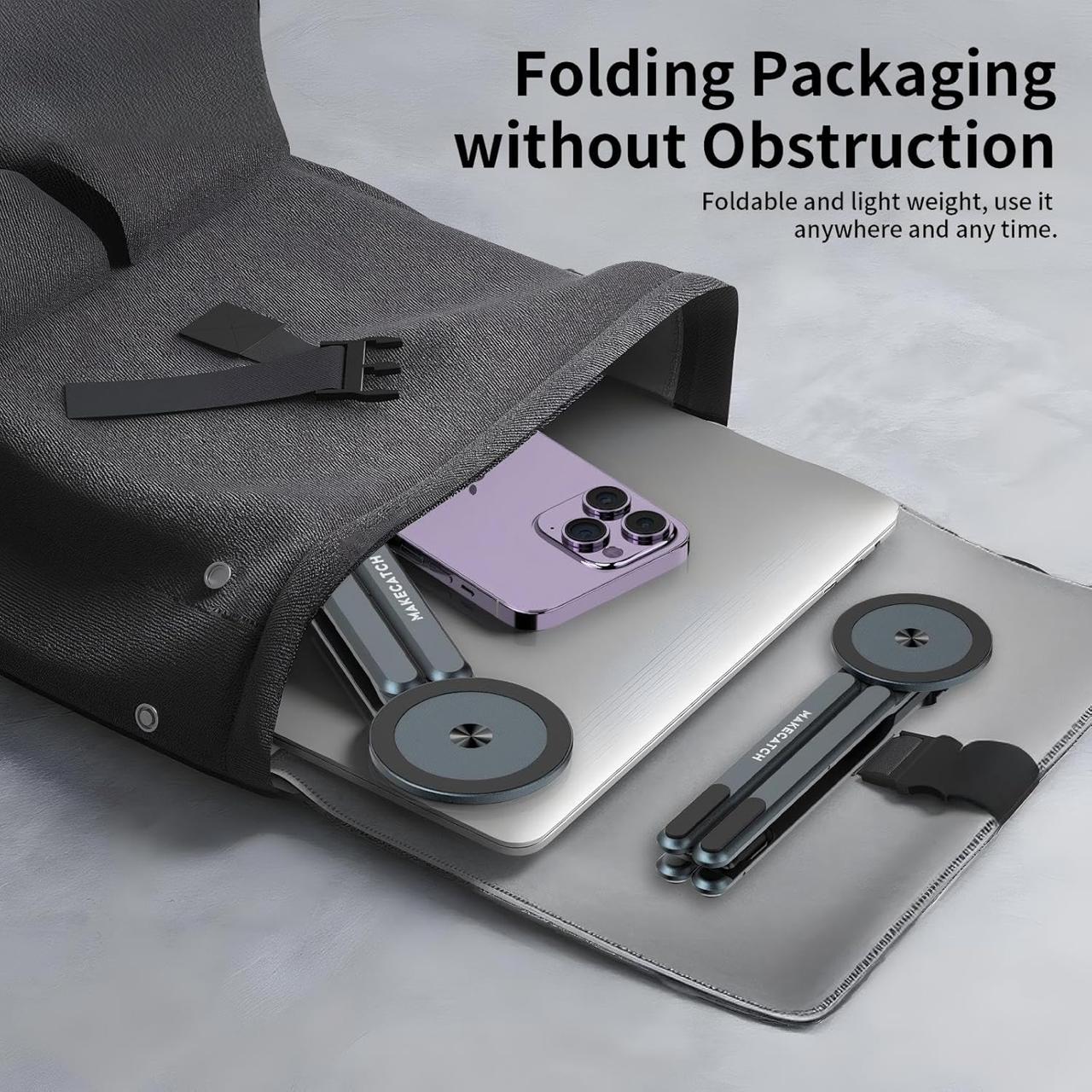 Aluminium Foldable & Adjustable Laptop Stand With Magnetic Phone Tablet Holder (New Design)