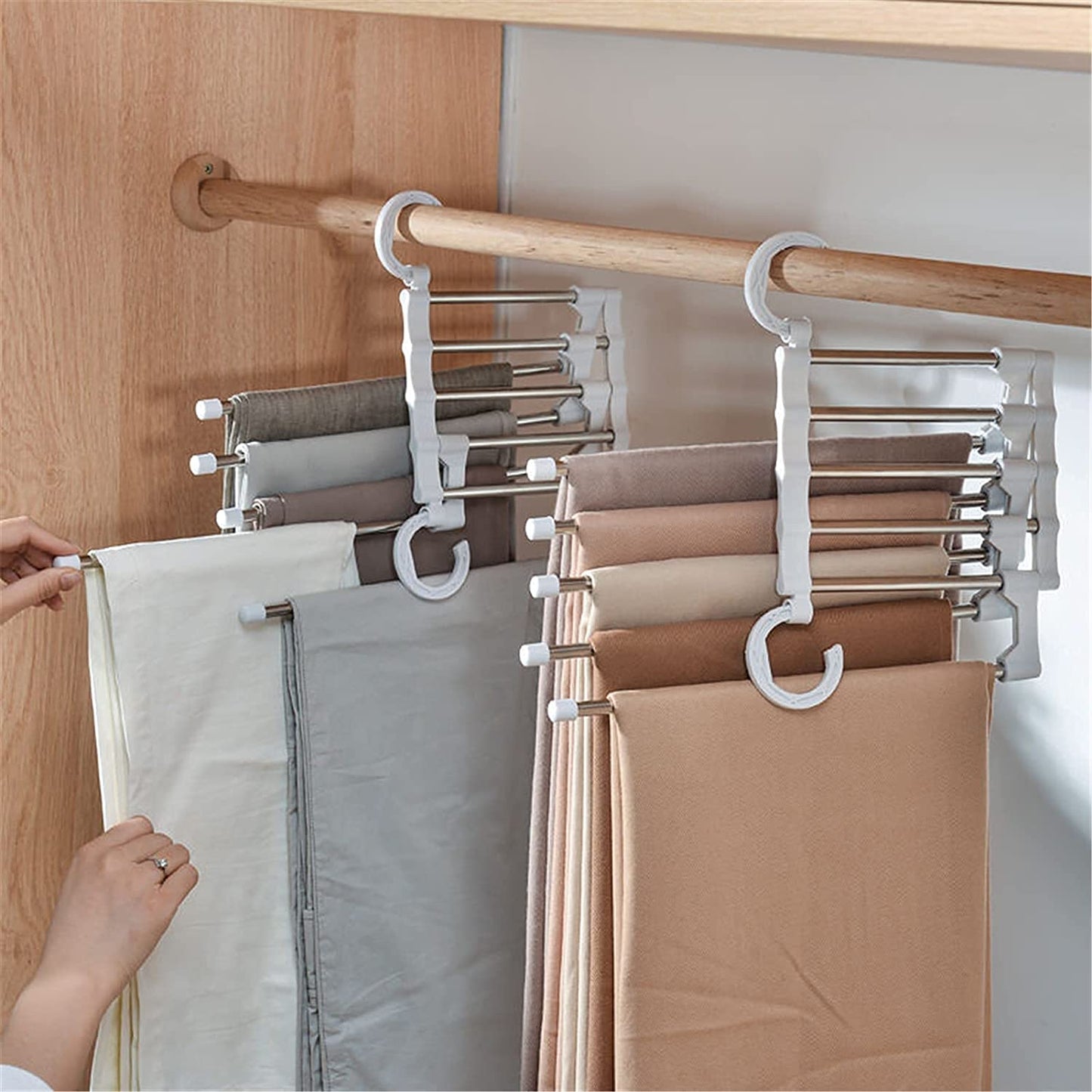 Multifunctional Layered Hangers Space Saving Non-Slip Clothes Organizer, Pants Rack for Trousers Scarf and Travel Storage [2 PACK]