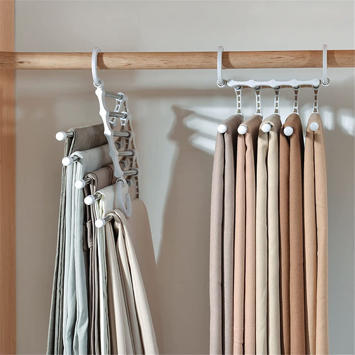 Multifunctional Layered Hangers Space Saving Non-Slip Clothes Organizer, Pants Rack for Trousers Scarf and Travel Storage [2 PACK]