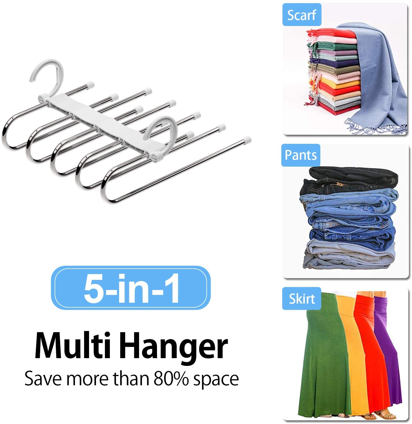 Multifunctional Layered Hangers Space Saving Non-Slip Clothes Organizer, Pants Rack for Trousers Scarf and Travel Storage [2 PACK]