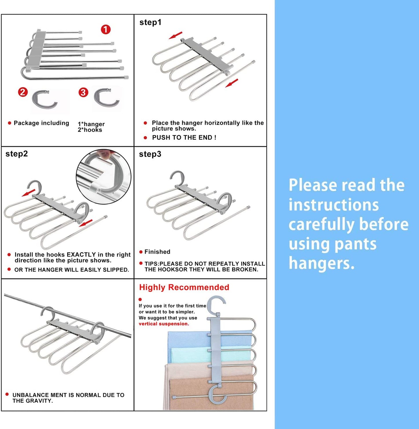 Multifunctional Layered Hangers Space Saving Non-Slip Clothes Organizer, Pants Rack for Trousers Scarf and Travel Storage [2 PACK]