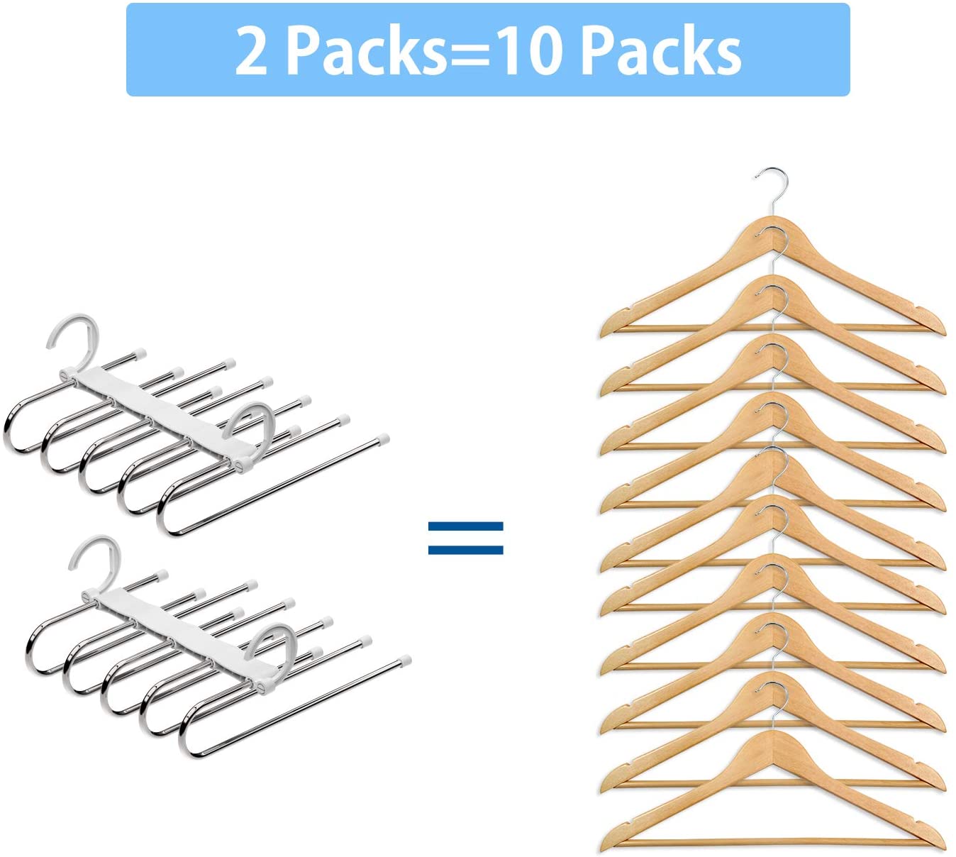 Multifunctional Layered Hangers Space Saving Non-Slip Clothes Organizer, Pants Rack for Trousers Scarf and Travel Storage [2 PACK]