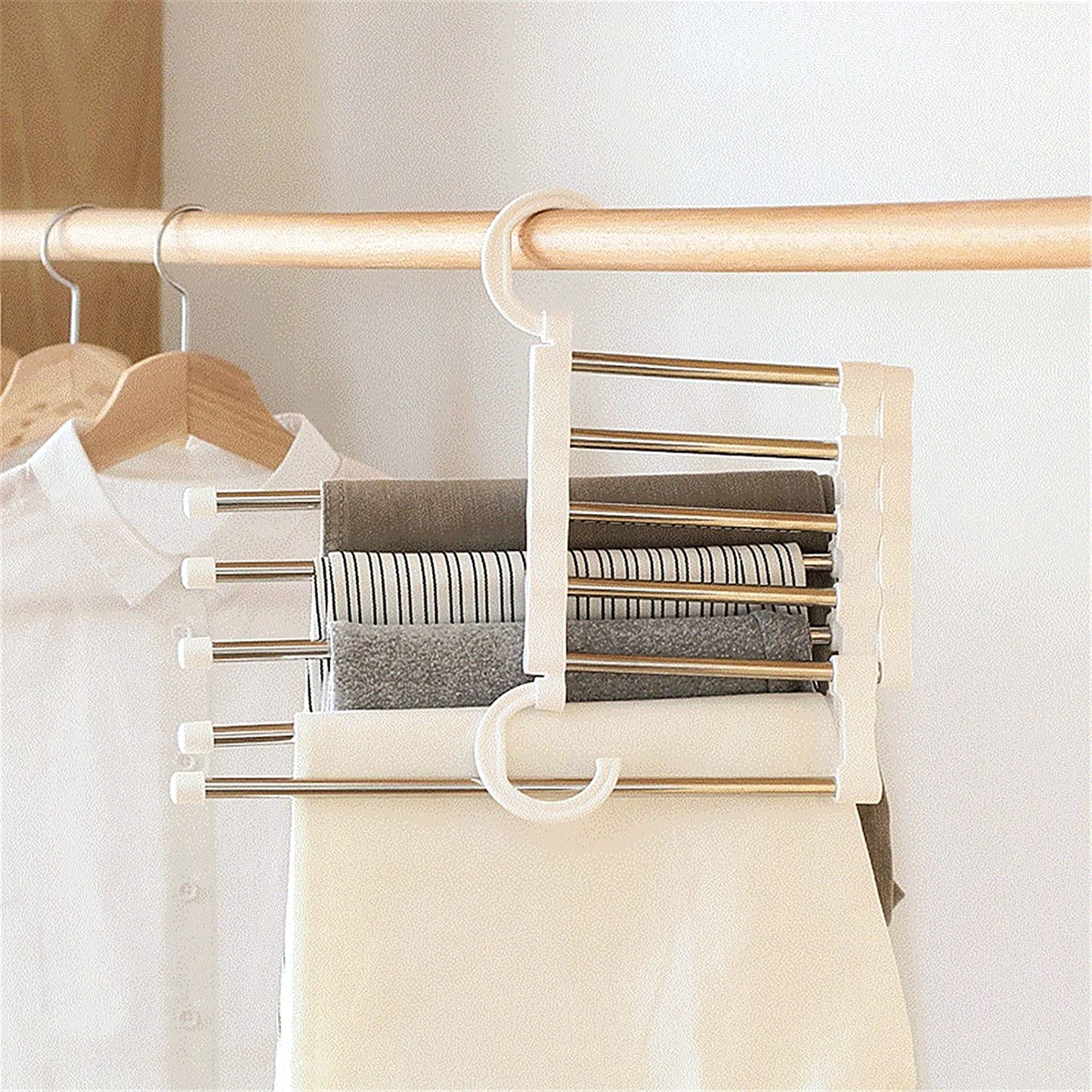 Multifunctional Layered Hangers Space Saving Non-Slip Clothes Organizer, Pants Rack for Trousers Scarf and Travel Storage [2 PACK]