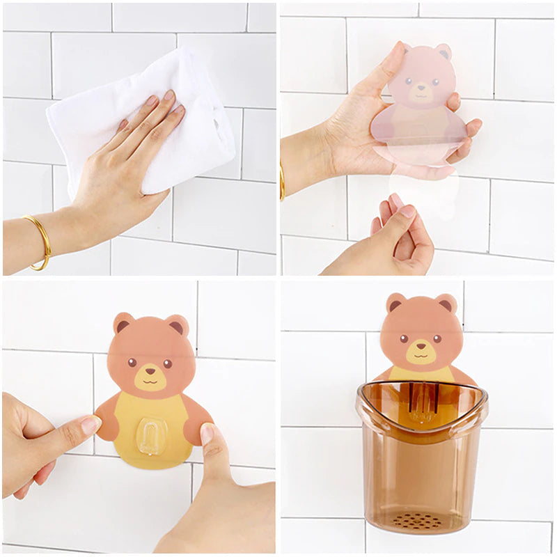 Teddy Bear Shape Wall Mounted Holder (Pack Of 3)