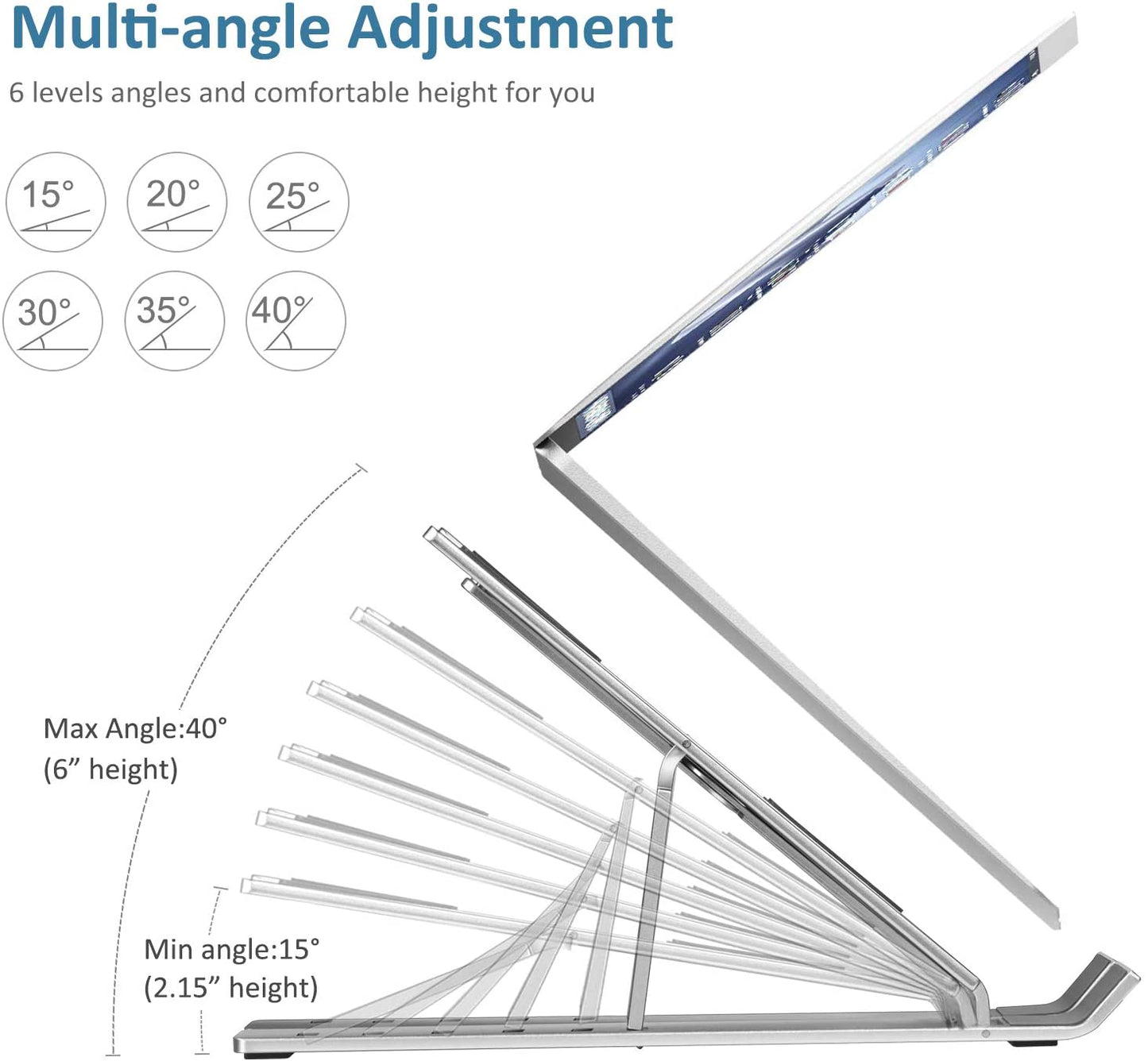 Adjustable & Portable Laptop Stand (Sturdy Aluminum Built)